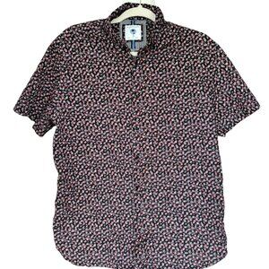 DENIM & FLOWERS by Ricky Singh Men's Short Sleeve Button Down Shirt, Size L